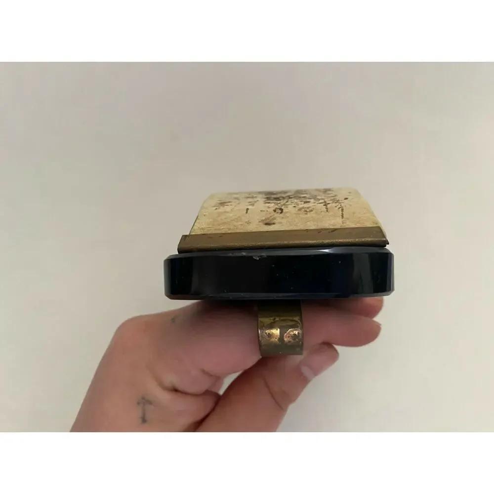 Vintage Antique Curved Hand Held Ink Blotter Brass Bronze Handle Black Lucite